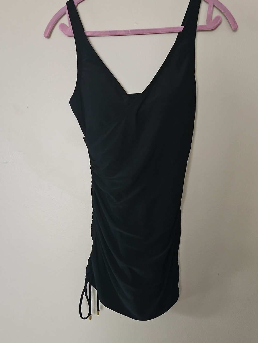 Classic Black Ruched One-Piece Swimdress Sz 8